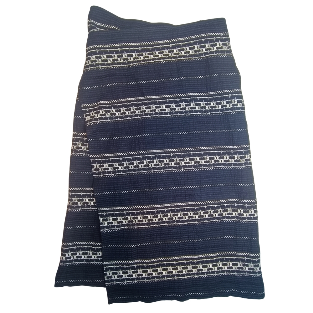 A.L.C. Navy Blue & White Indigo-Dyed Wrap Skirt - Geometric Ikat Pattern Size 6
